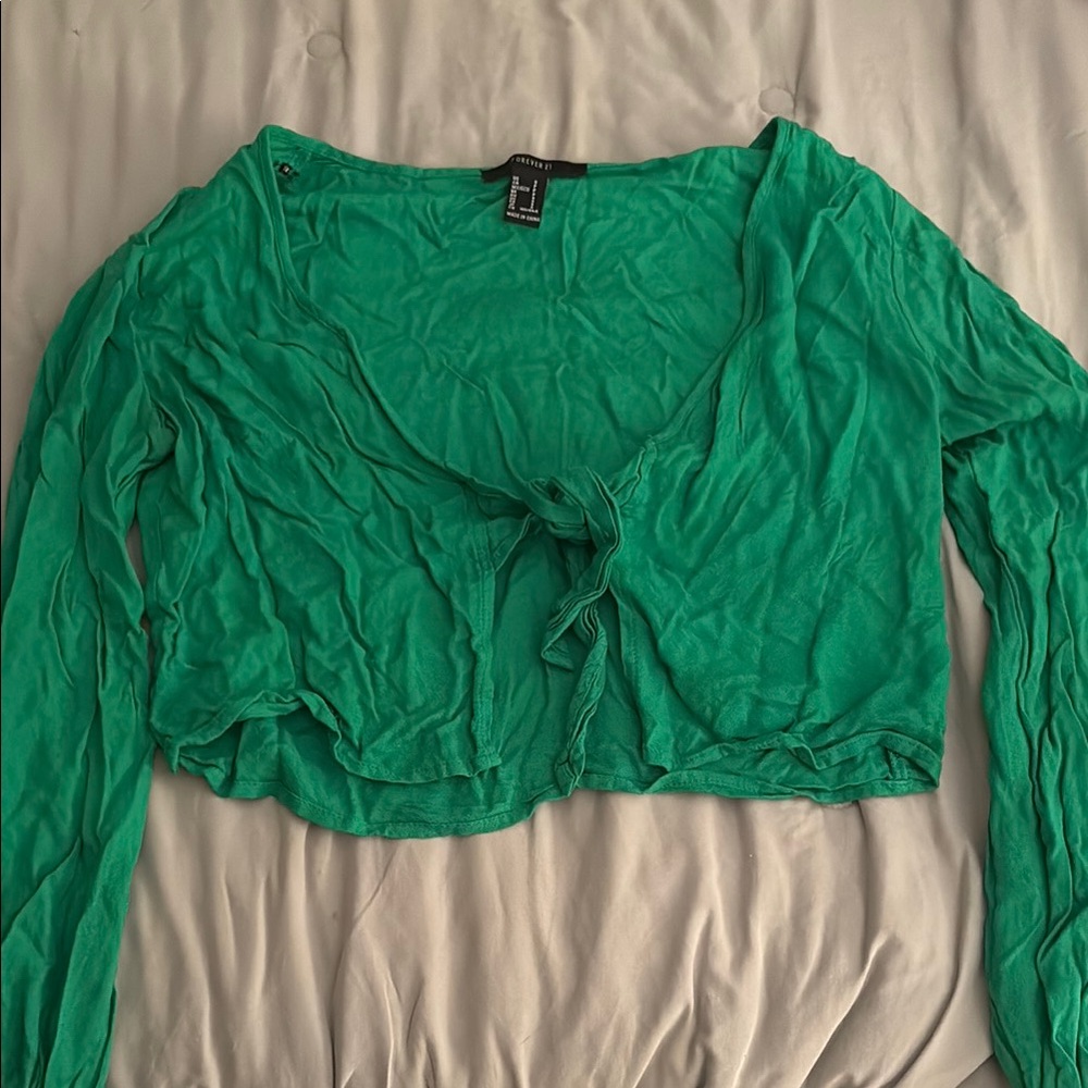 Green Long Sleeve Women's Summer Tie Top